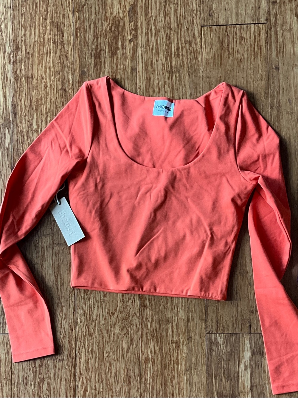 Orange Long-Sleeve Scoop Neck Crop Top